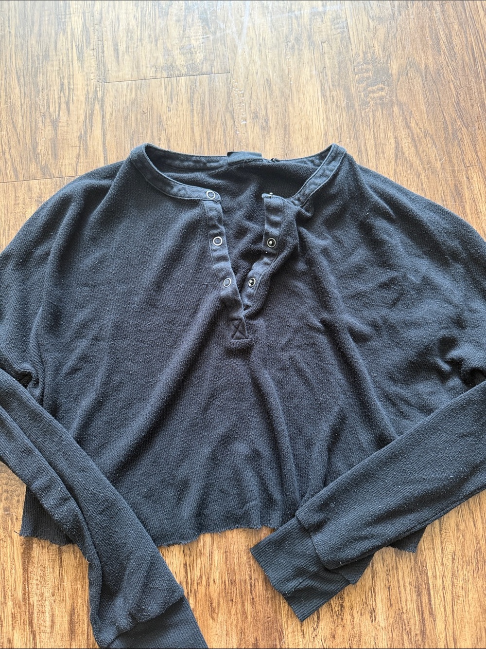 Urban Outfitters Black Henley Crop Sweatshirt